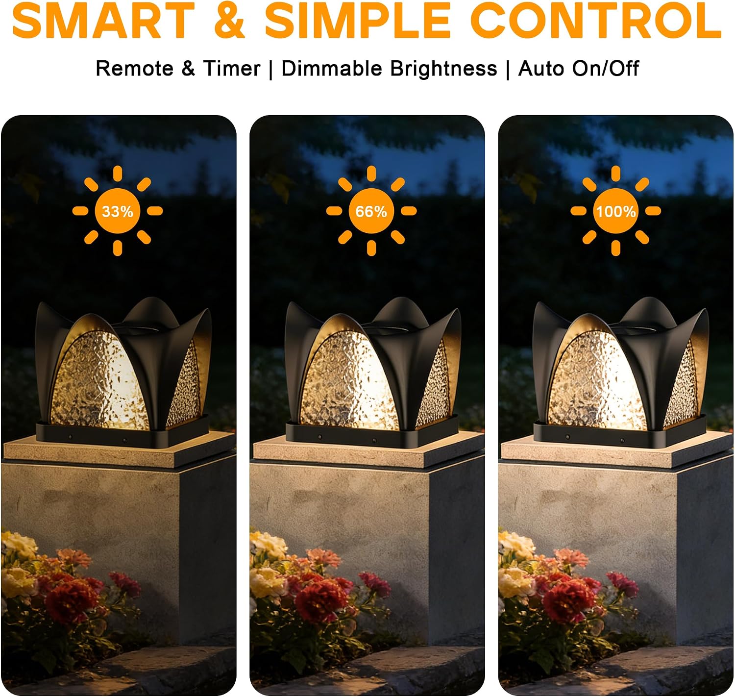 Solar Post Lights, IP54 Modern Pillar Light, Waterproof Column Lamp Outdoor, Dusk to Dawn Solar Post Cap Light with 3200K LED,Fence Deck Cap Lights for Garden Deck Patio Outside Lighting(Opera)