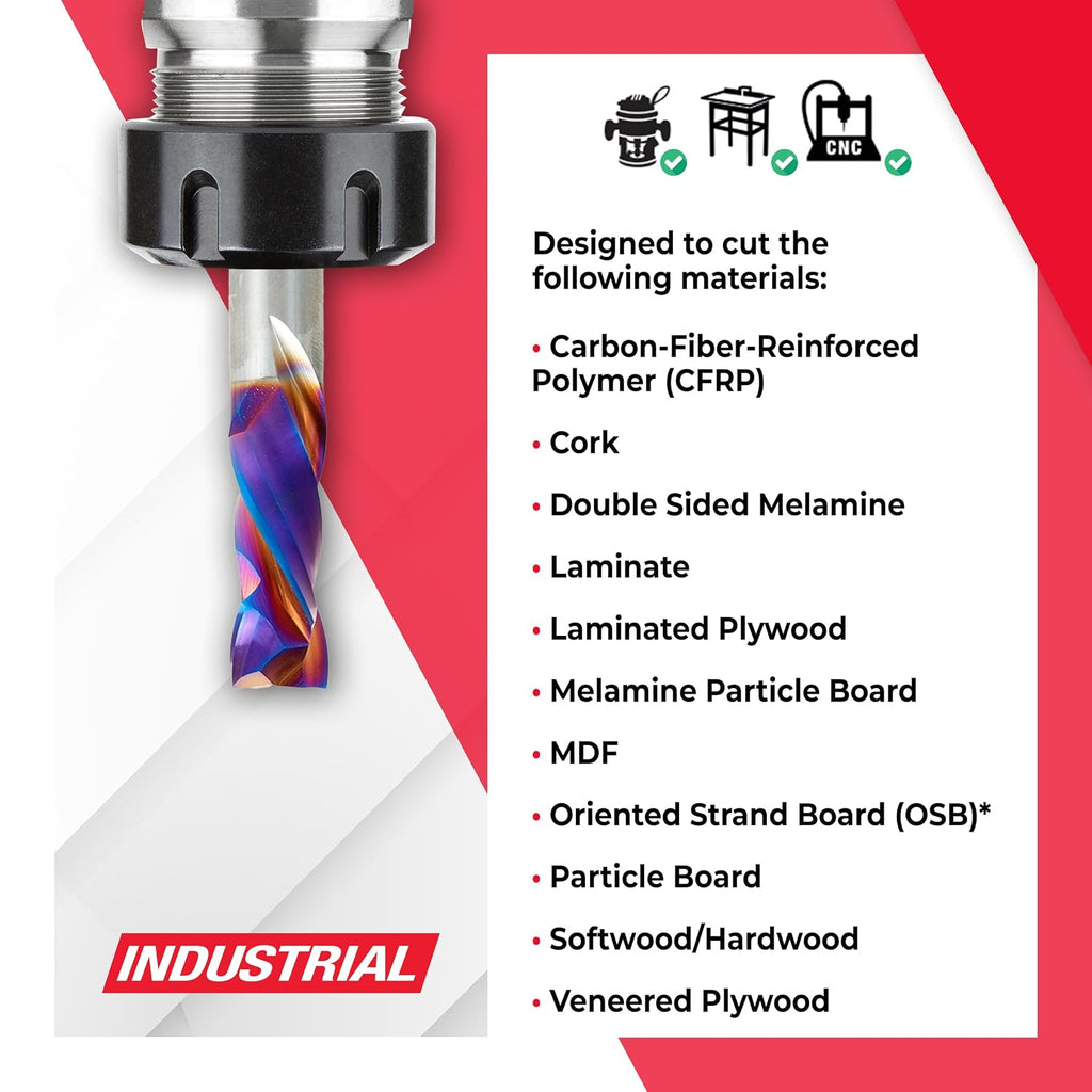 Amana Tool Spektra Extreme Tool Life Solid Carbide CNC Compression Spiral Router Bit, 46188-K, 1/2 D x 1-1/4 CH x 1/2 Shank x 3 Inch Long 2 Flute