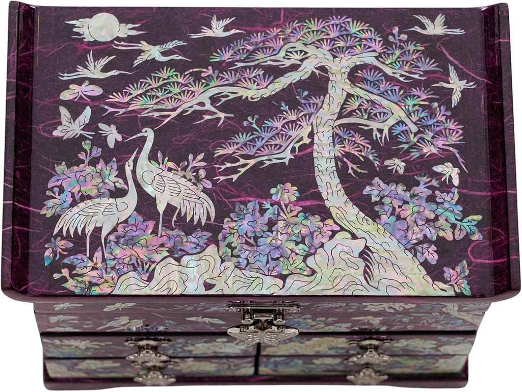February Mountain Mother of Pearl Jewelry Box – Elegant Korean Jewelry Organizer with Velvet Lining, Unique Christmas Gift for Women, Mom, and Grandma, Decorative Keepsake Box for Rings and Treasures