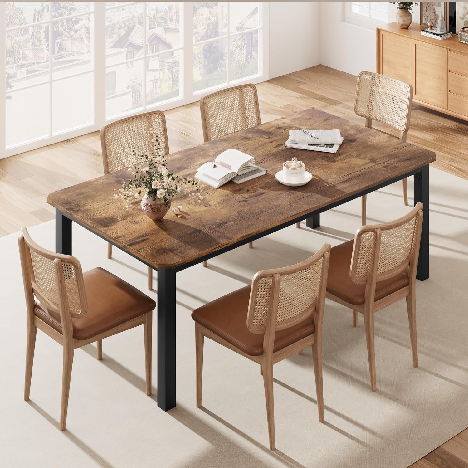 IDEALHOUSE 78.7' Long Rectangle Dining Table for 6-8 People, Industrial Wood Dinner Table (Only Table) (New Retro)
