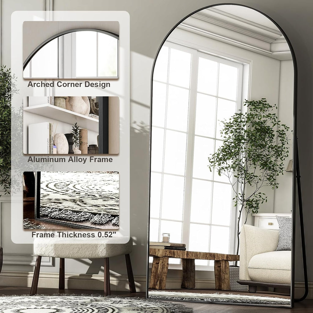HARRITPURE 76'x46'Full Length Mirror - Arch Floor Mirrors with Aluminum Alloy Frame Free-Standing Wall Mounted or Leaning Large Bedroom Dressing Mirror,Black