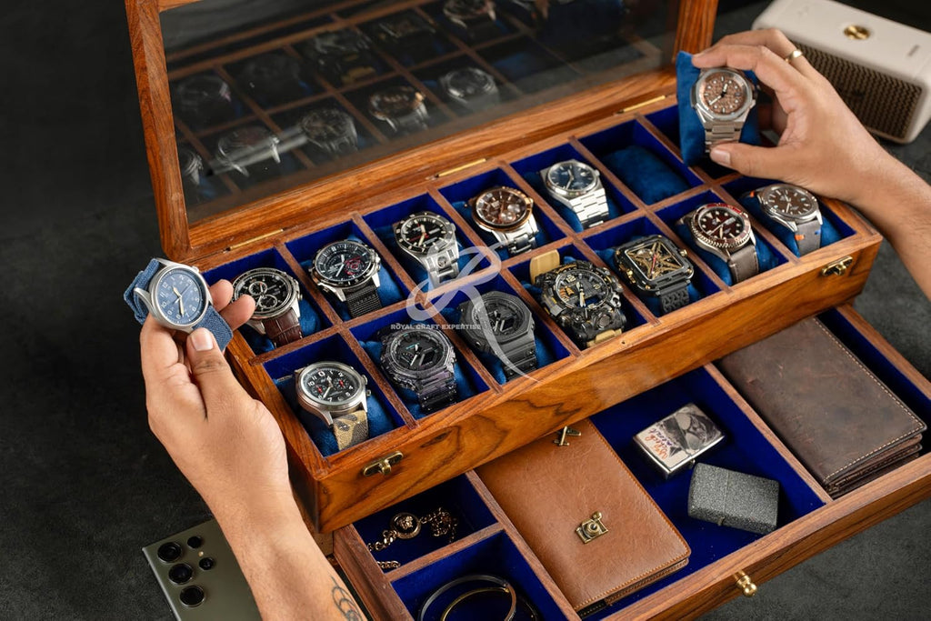 Royal Craft Expertise® 14-Slot Premium Wooden Watch Box with Drawer – Luxury Watch Organizer for Men | Handcrafted Rosewood Case with Velvet Lining | Large Capacity for Collectors - Best Gift for him