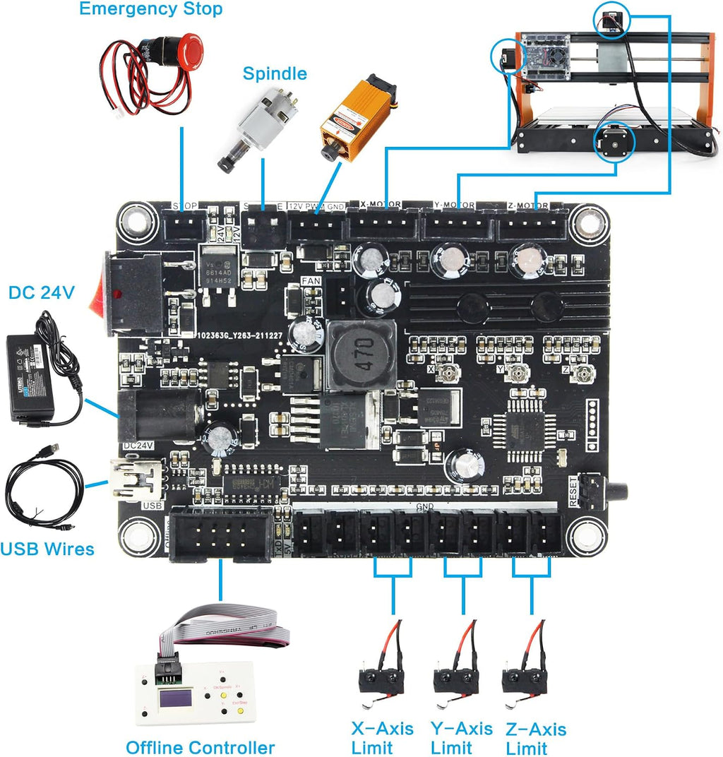 RATTMMOTOR Upgrade 3018-PRO CNC Wood Router Machine Kit 3 Axis GRBL DIY Mini CNC Engraver Milling Machine+Emergency Stop and Limit Switch for Cutting Plastic Acrylic PVC PCB Wood