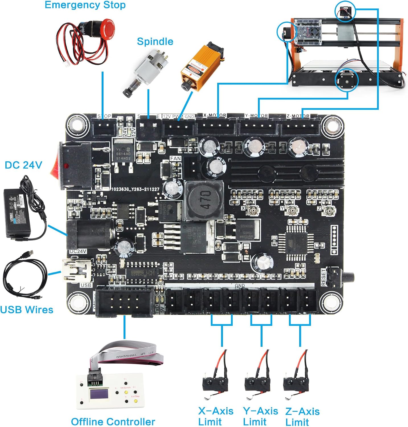 RATTMMOTOR Upgrade 3018-PRO CNC Wood Router Machine Kit 3 Axis GRBL DIY Mini CNC Engraver Milling Machine+Emergency Stop and Limit Switch for Cutting Plastic Acrylic PVC PCB Wood