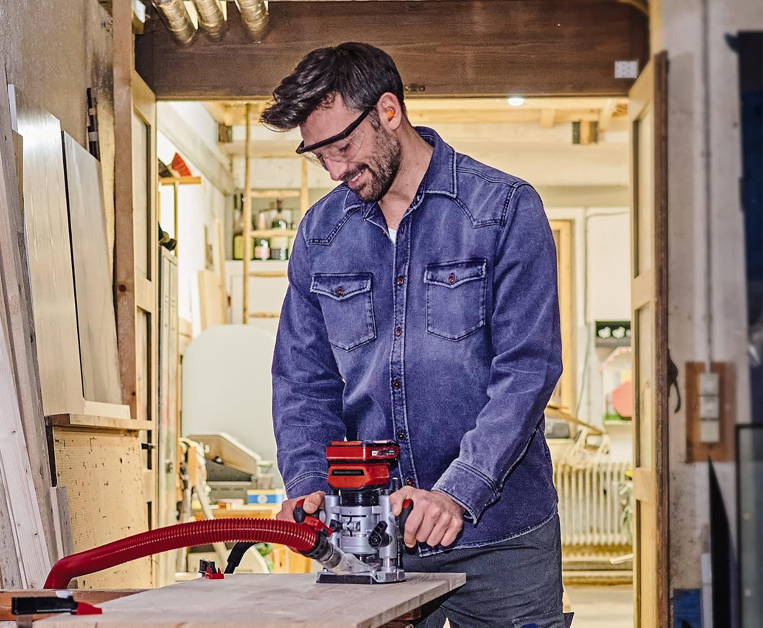 Einhell Power X-Change 18V Cordless Wood Router Tool - Brushless Motor, 35mm Stroke Height, Fine Depth Adjustment - TP-RO 18 Li BL Router Woodworking - Battery and Charger Not Included