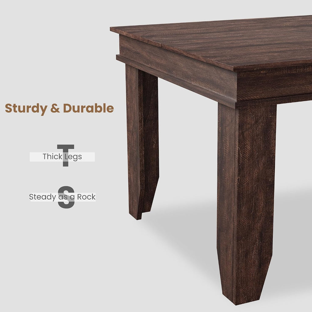 GarveeHome Farmhouse Dining Table for 6-8 People, 71 in Long Kitchen Tables with Wooden Sturdy Frame, 6 ft Large Rectangular Dinner Table for Dining Room, Kitchen, Dark Walnut, 71' Non-extendable