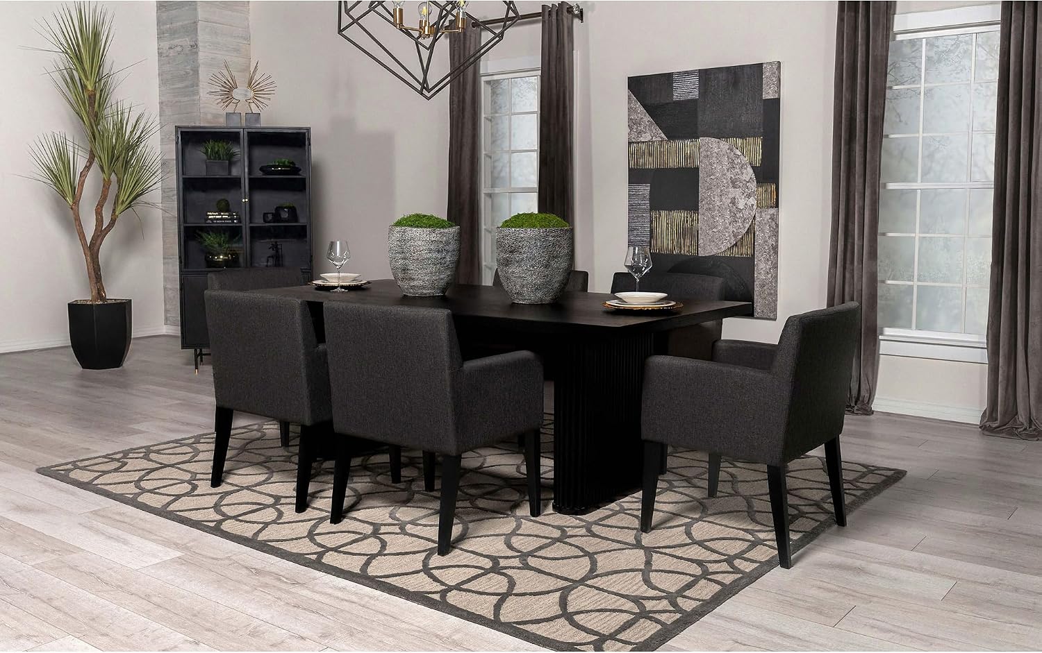 83.5'' Rectangular Dining Table Rustic Wood Kitchen Dinner Table, Retro Modern Mid-Century Style, Sturdy Pedestals Base, Black