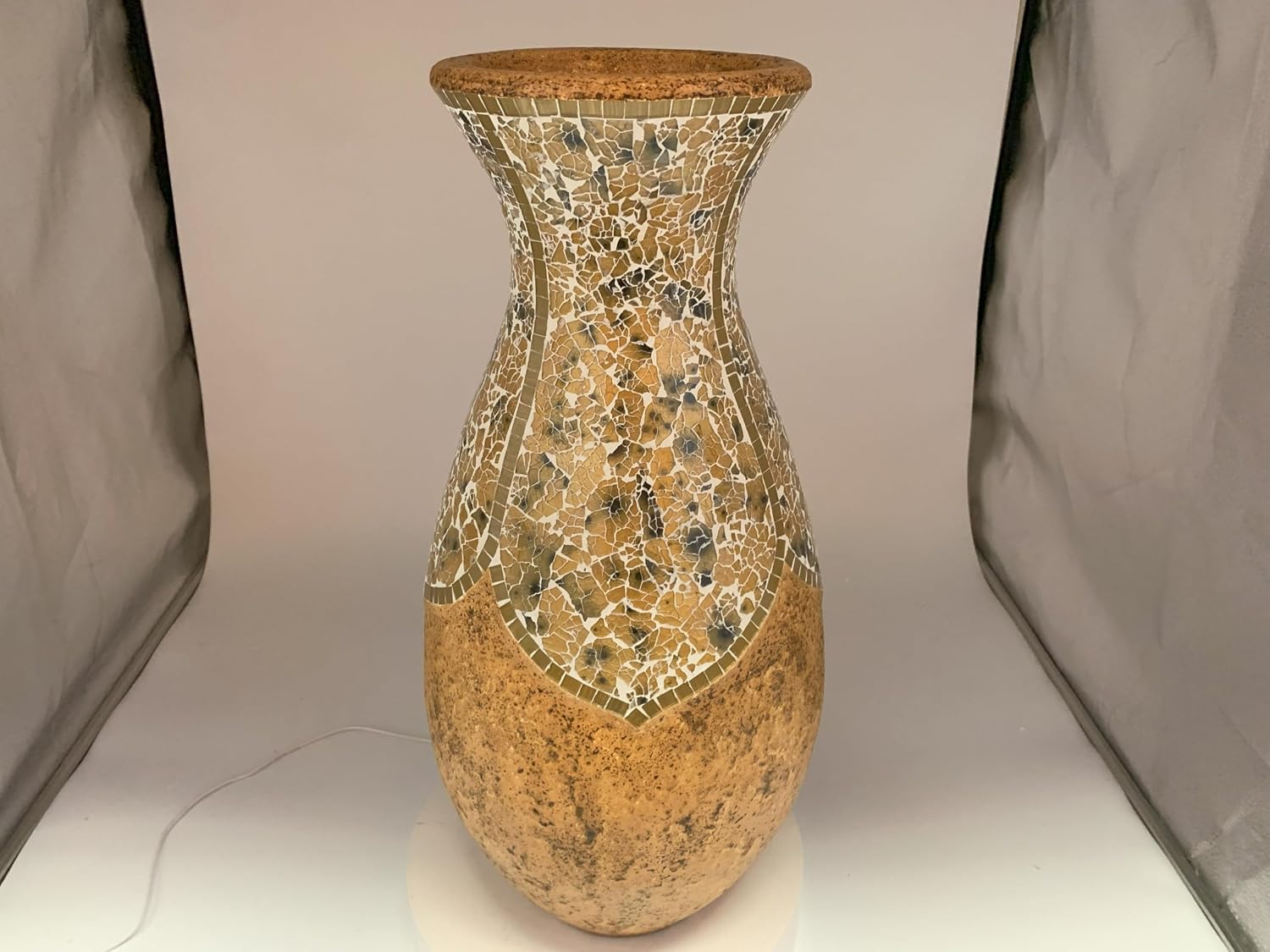 Floor Vase, 24 Inch Mosaic Vase – Tall Cylinder Made of Terracotta with Yellow Tan Glass Mosaic Pieces – Handcrafted Decorative Home Décor Accent Piece for Bedroom, Living Room, Office