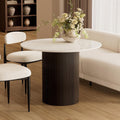 Morden Fort 42 Inch Round Dining Table for 4, Modern Marble Dining Table with Fluted Solid Wood Base for Kitchen, Dining Room and Apartment