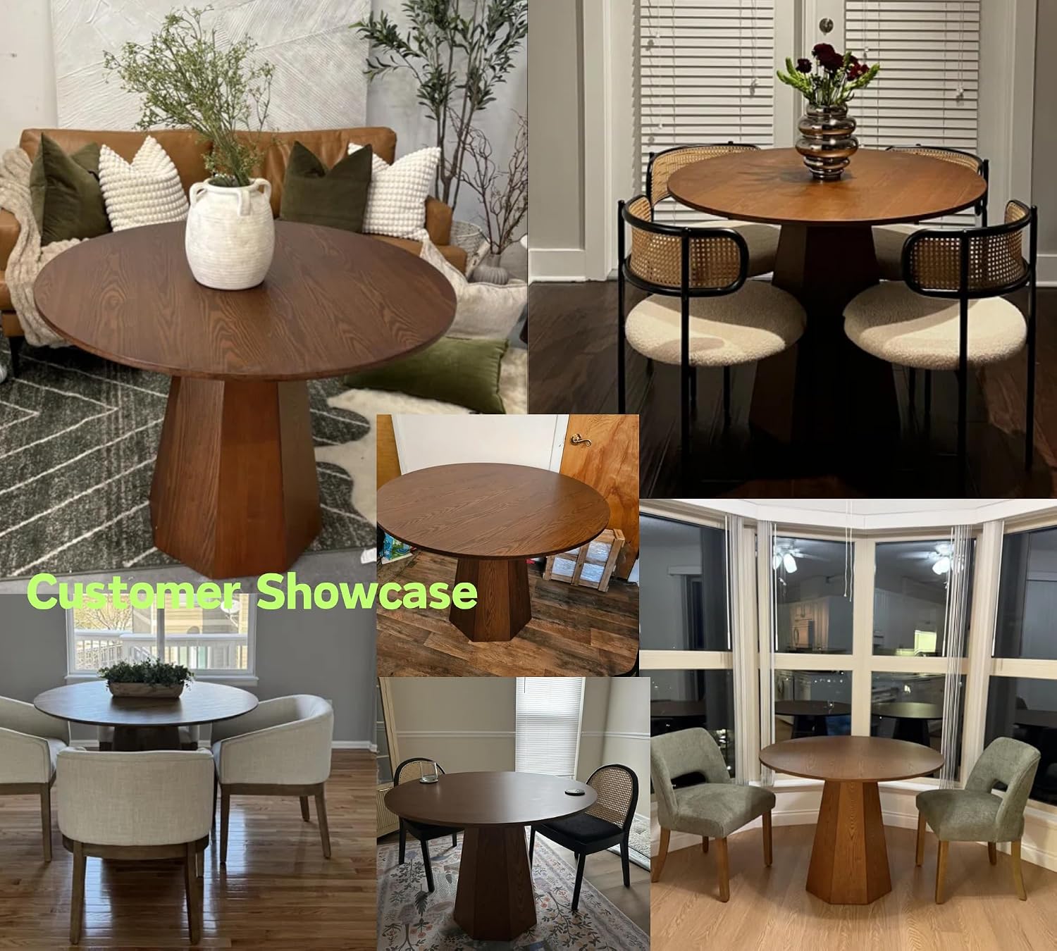 BESTANO 39' Round Solid Wood Dining Table for 4-5 People, Modern Pedestal Small Kitchen Table Circle Tabletop with Walnut Wood Grain Finish, Saving Space, Walnut