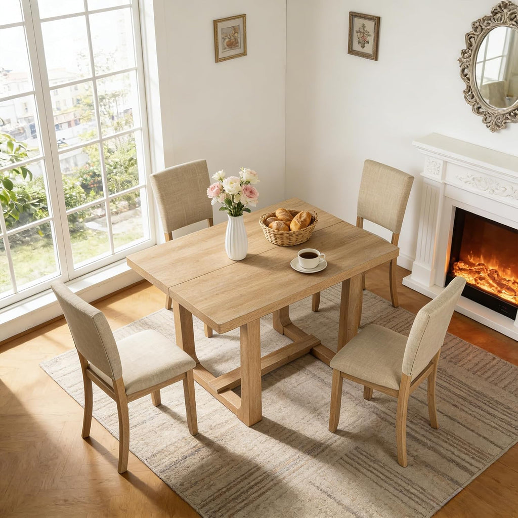 leovanni Rectangle Dining Table Set of 4, 48' Rectangle Kitchen Table and Upholstered Chairs Set for Kitchen, Dining Room, Apartment, Natural