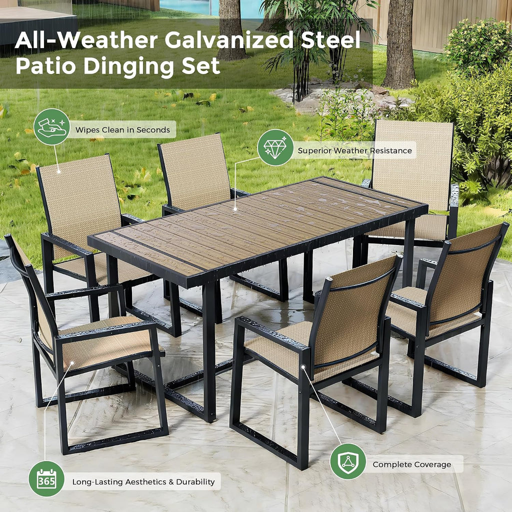 Jocoevol 7 Piece Patio Dining Set for 6, Outdoor Furniture Set Includes 67' Rectangle Patio Table and 6 Textilene Dining Chairs, Outdoor Table and Chairs for Outsides, Backyard, Garden and Poolside