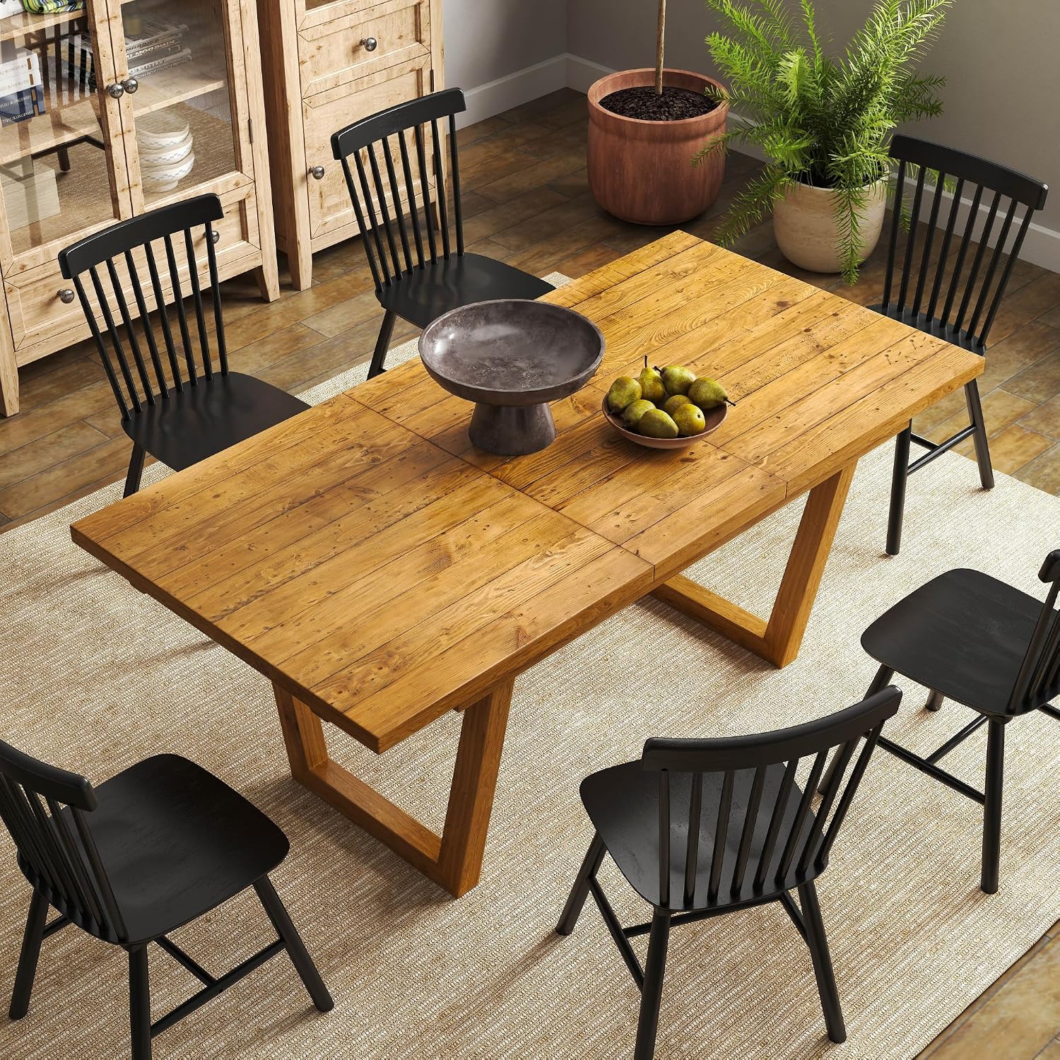 55-70.5' Extendable Dining Table Pine Expandable Dining Room Table for 4 6 8 People Large Rectangle Table Space Saving for Dining Room Living Room Home Office, Brown