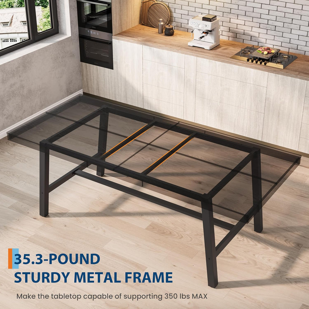 GarveeHome Industrial Dining Table for 8-10 People, 86.61' Long Large Kitchen Table with Sturdy Metal Frame, Rectangular Counter for Dinner, Kitchen, Dining Room (Black, 87' Non-extendable)