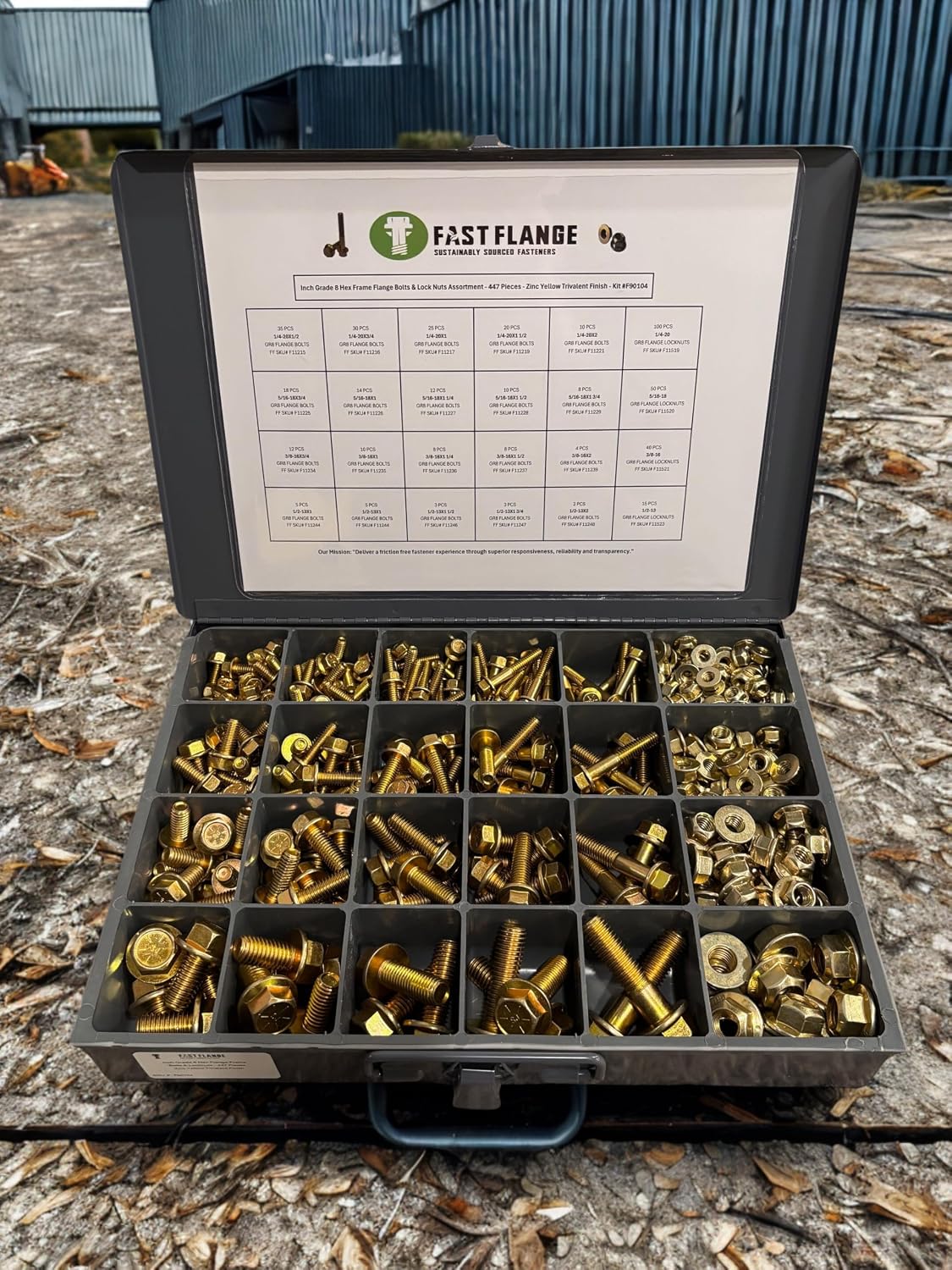Grade 8 Hex Cap Flange Frame Bolt Zinc Yellow Trivalent & Locking Flange Nuts Assortment Kit - 447 Pieces