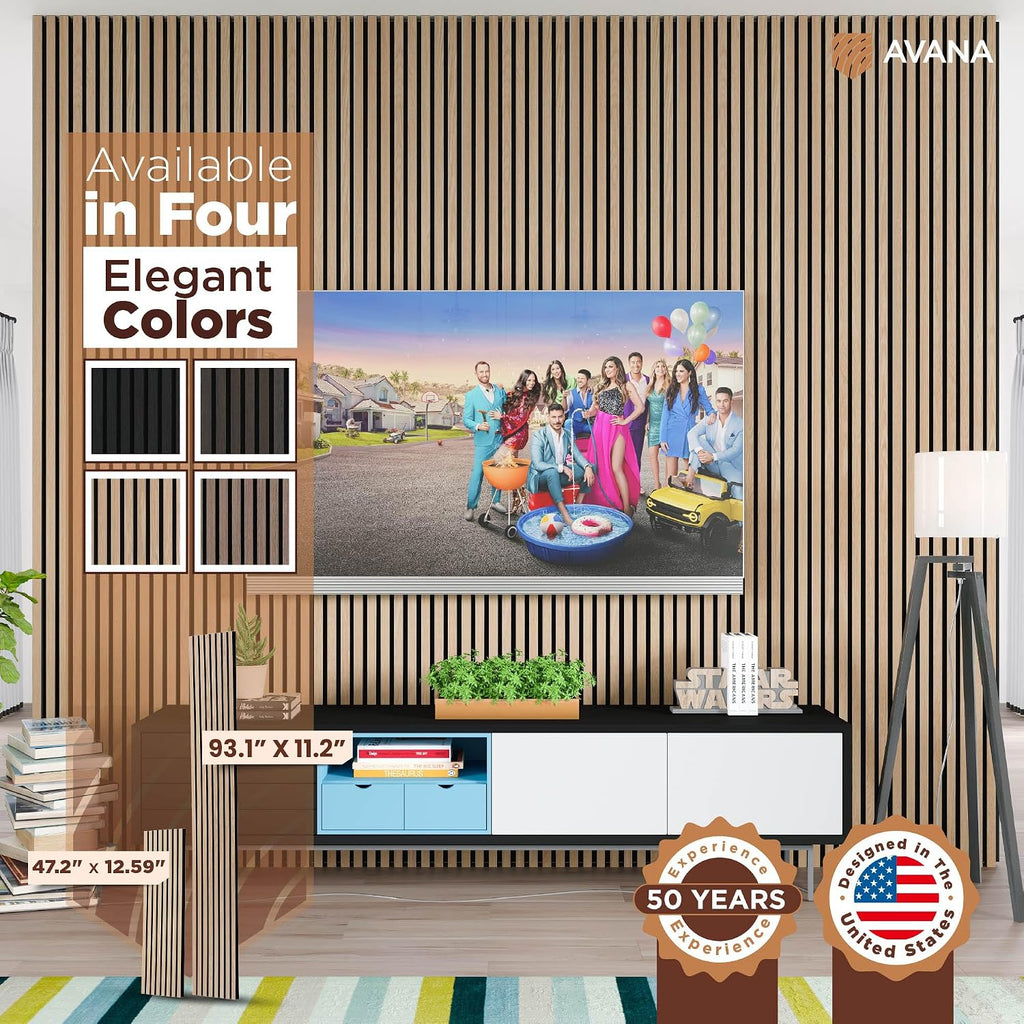 Avana Acoustic Wood Wall Panels – 93.2x11.25 Inch Panels – Fits 94x12 Layout – White Oak Acoustic Panels 2 PCs – Wall Panels for Interior Wall Decor for Homes, Offices – Durable Wood Panels for Wall