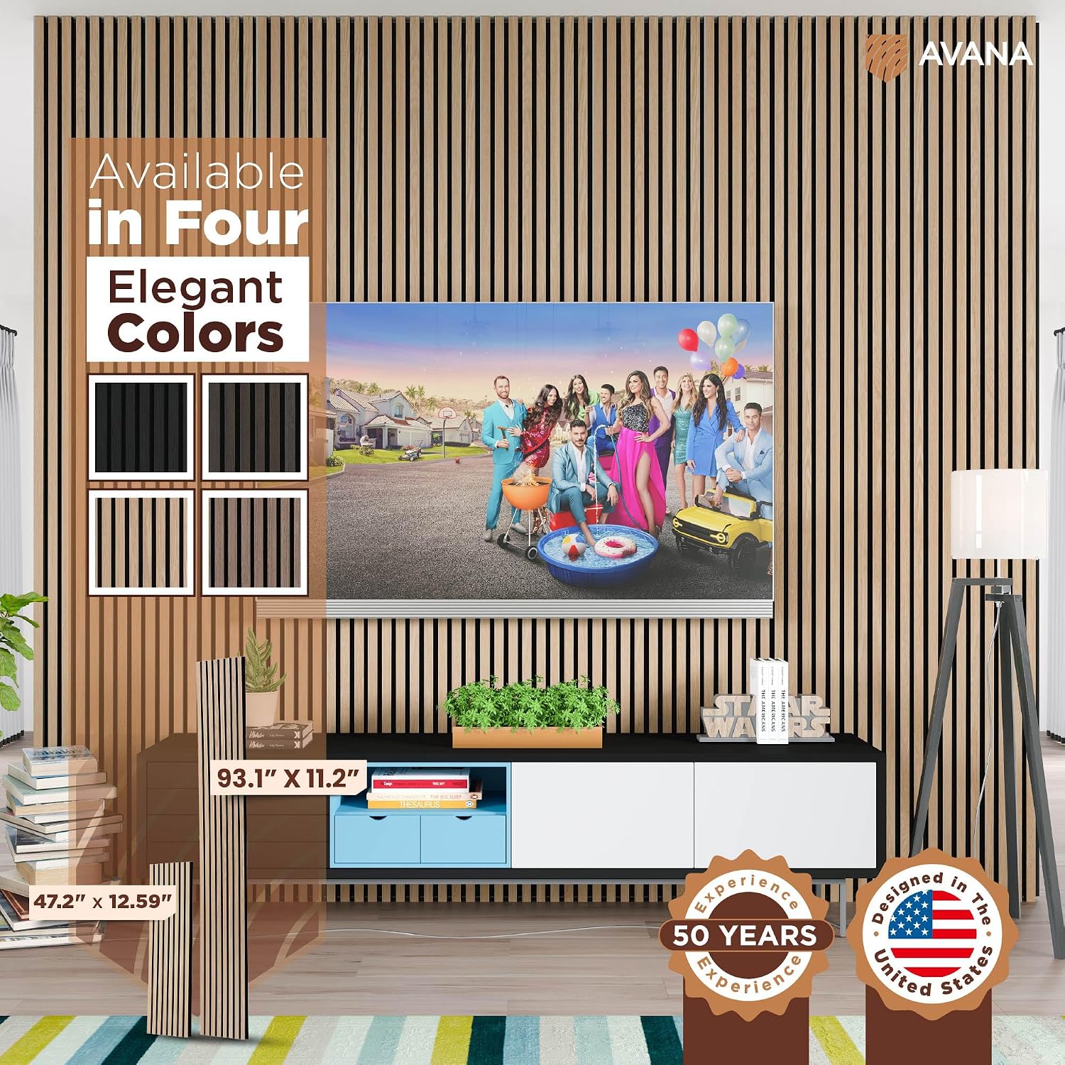 Avana Acoustic Wood Wall Panels – 93.2x11.25 Inch Panels – Fits 94x12 Layout – White Oak Acoustic Panels 2 PCs – Wall Panels for Interior Wall Decor for Homes, Offices – Durable Wood Panels for Wall