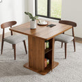 Small Square Dining Table for 2-4, 31.5 Inch Farmhouse Kitchen Table with 2-Tier Storage Shelf, Modern Wood Dinner Furniture with Fluted Doors, Dining Room, Living Room, Space Saving, Walnut