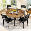 AWQM Round Dining Table Set for 4, Wood Circle Kitchen Table and Chairs Set for 4, Modern Dining Room Sets with 4 Faux Leather Chairs, Round Dinner Table for Small Space, Walnut