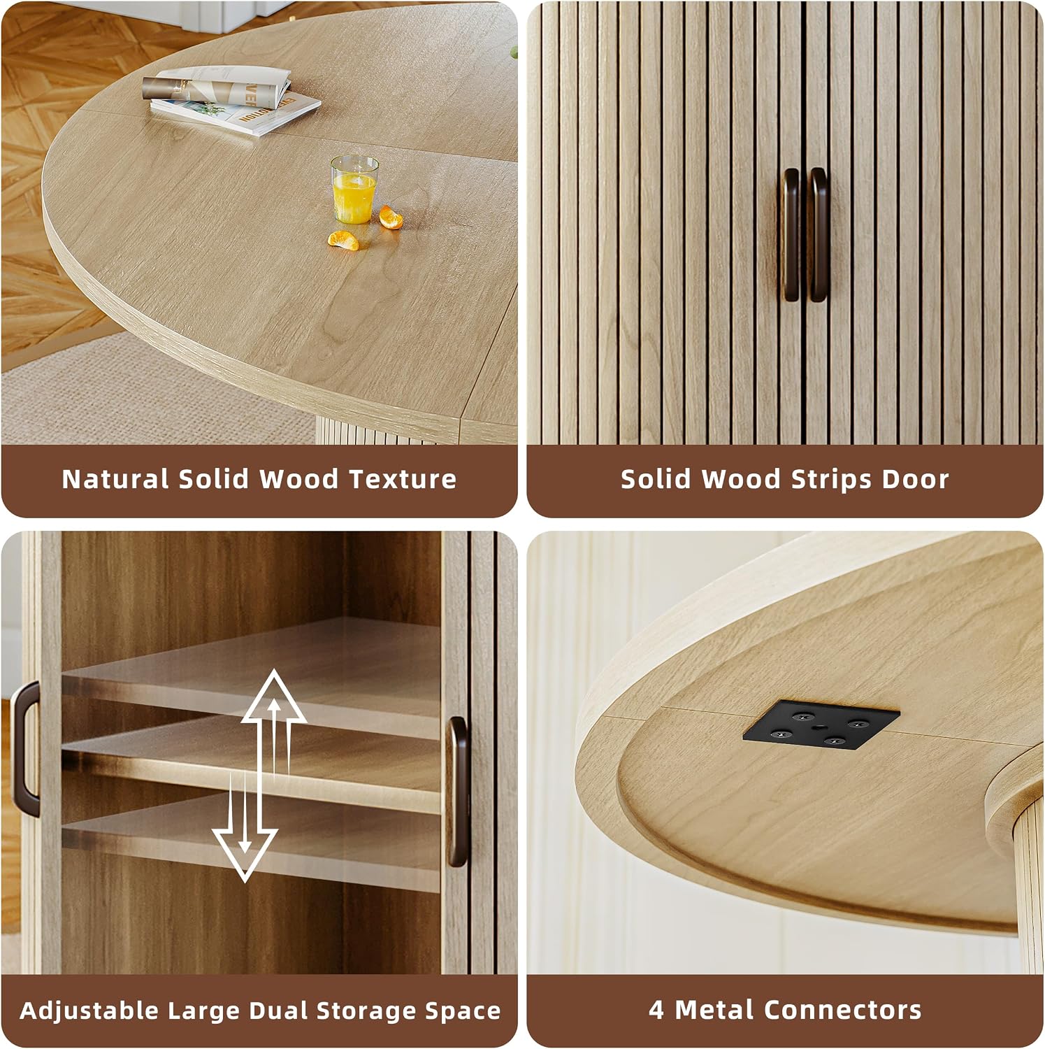 47 Inch Round Dining Table for 4-6 Round Table Kitchen Modern Round Dining Room Table with 2-Layer Storage Shelf and Wood Slide Door Circle Kitchen Tables for Dining Room Oak