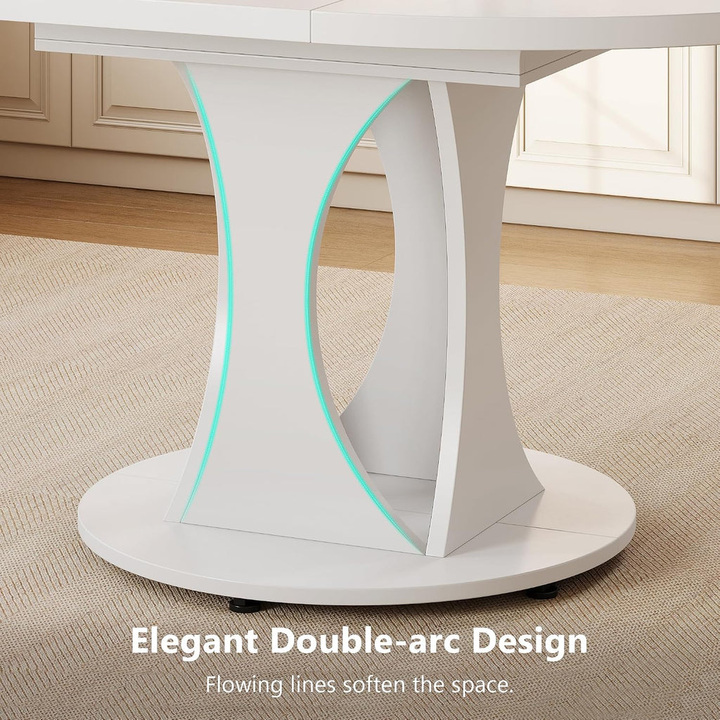 Einhomn Round Dining Table for 4-6, Kitchen Table with Sturdy Double Arc & Rounded Base & Backboard Clasp Desktop, Mid-Century Modern Circle Dinner Table for Dining Living Room, Space Saving, White