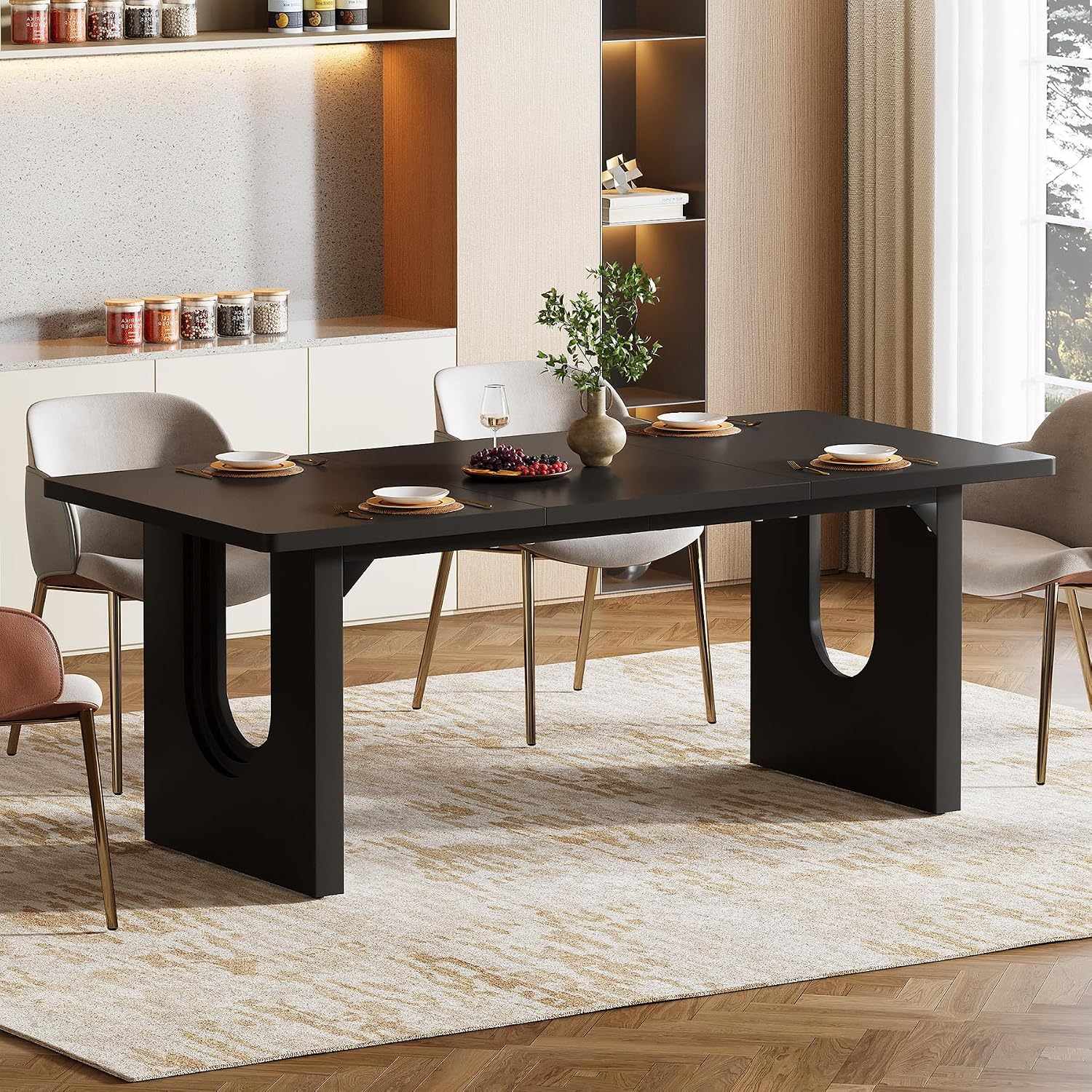 Tribesigns Modern Dining Table for 6 to 8 People, 70.9' Long Rectangular Kitchen Table with Spacious Tabletop and Sturdy Heavy Duty Legs for Dining Room, Black