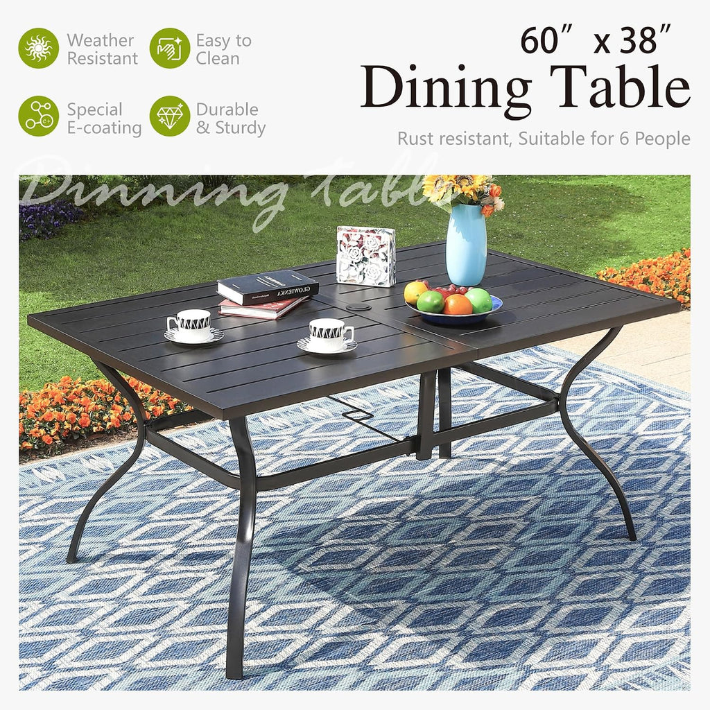 Sophia and William Patio Dining Set for 6, Outdoor Table and Chairs, Removable Seat Cushions, 60' Black Patio Dining Table,Blue
