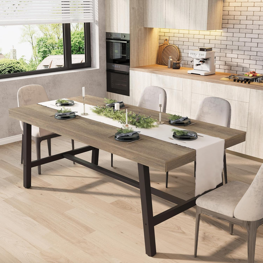 GarveeHome Industrial Dining Table for 6-8 People, 70.87' Long Kitchen Table with Sturdy Metal Frame, Rectangular Counter for Dinner, Kitchen, Dining Room (Rustic Pear, 71' Non-extendable)