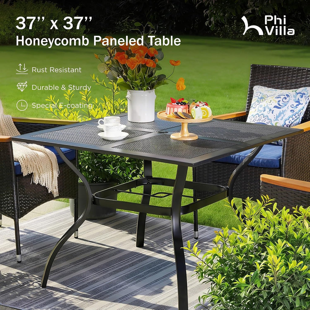 PHI VILLA 37 Inch Outdoor Dining Table Metal Steel Mesh Patio Dining Table Umbrella Table with 1.57' Umbrella Hole (Mesh)