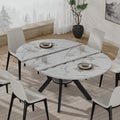 42'-58' Round Extendable Dining Table for 4-6, Kitchen Oval Table with Hidden Leaves & Storage Shelf, Space Saving Modern Design with Sturdy Metal Legs for Kitchen, Dining Room & Small Apartments