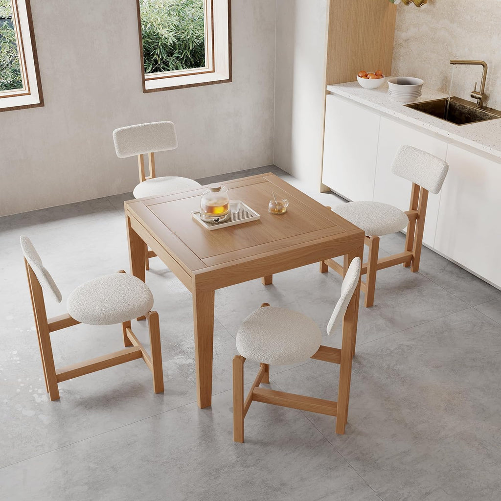 Acanva Rectangle Extendable Dining Table for 4-6 Person, Modern Kitchen Small Space Tables with Solid Wood Legs, Natural Oak