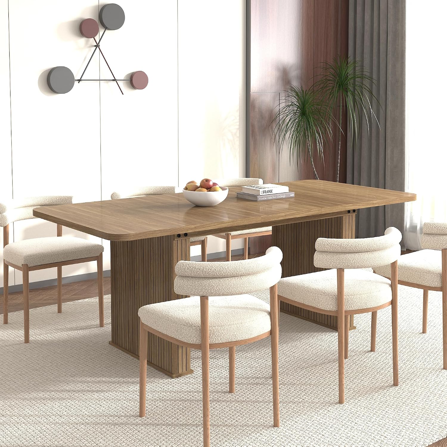 78.74'' Extendable Rectangular Dining Table for 4-8, Modern Mid-Century Wood Expandable Kitchen Dinner Conference Table for Living Room Office, Double Robust Pedestal, Brown