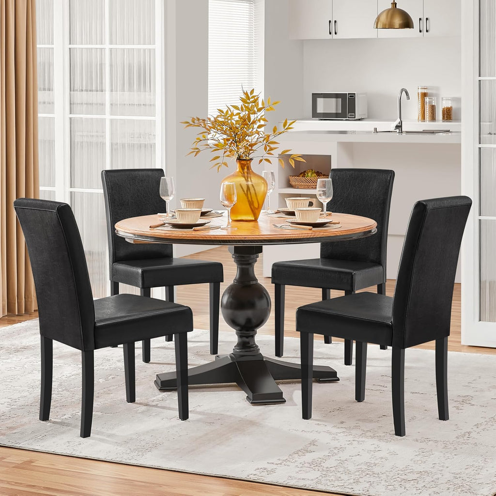 Yaheetech Dining Chairs Set of 4 PU Leather Upholstered Parsons Dining Chairs with Solid Wood Legs for Kitchen/Living Room/Restaurant, Modern Style, Black