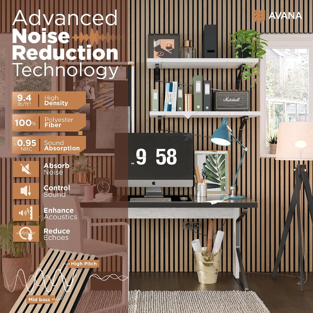 Avana Acoustic Wood Wall Panels – 93.2x11.25 Inch Panels – Fits 94x12 Layout – White Oak Acoustic Panels 2 PCs – Wall Panels for Interior Wall Decor for Homes, Offices – Durable Wood Panels for Wall