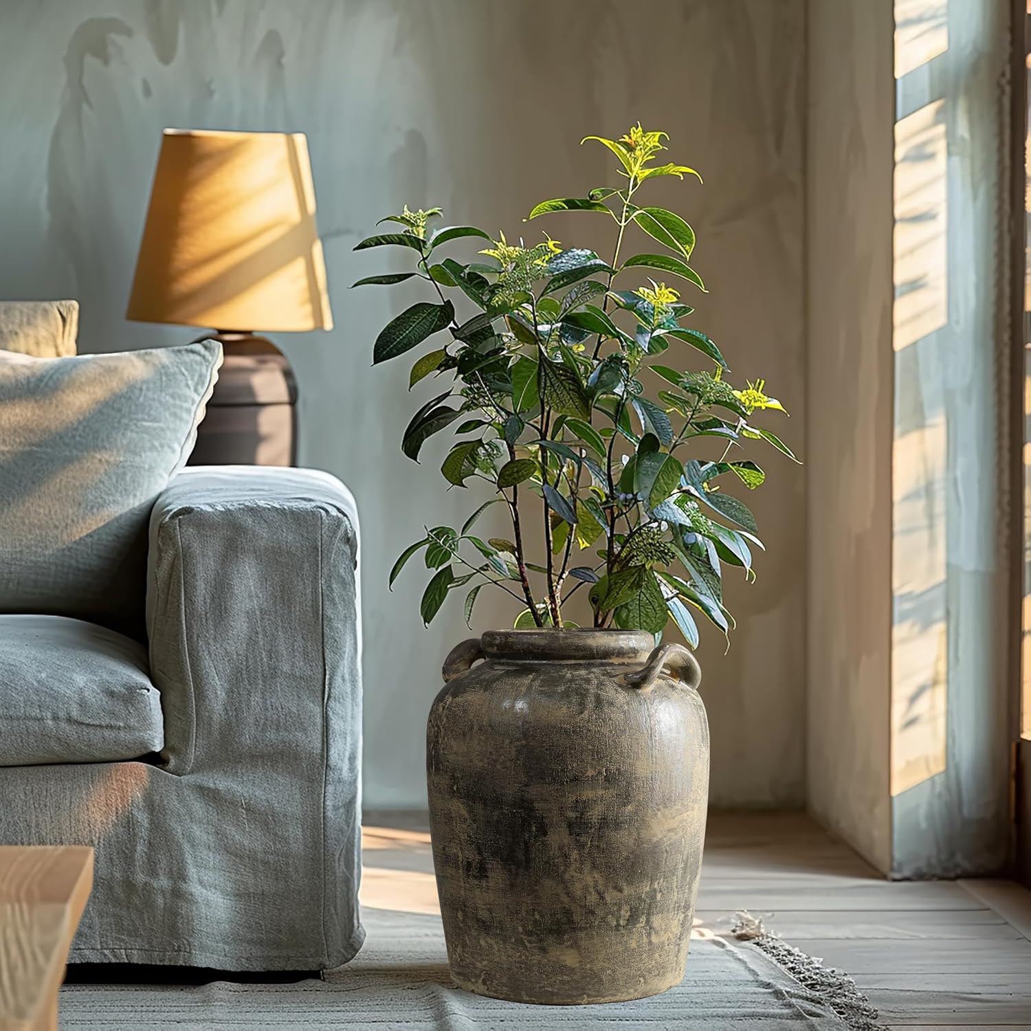 LuxenHome Vintage Ceramic Flower Vase,15''Tall Farmhouse Jug Brown Large Vases for Room Decor,Rustic Terracotta Vase Entry Way Table Home Decor Living Room Home Décor Accents