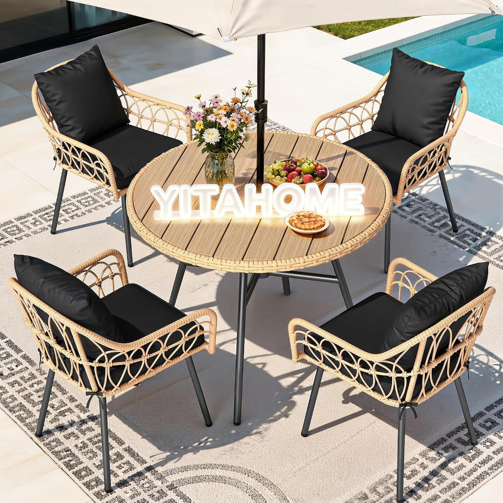 YITAHOME 36.6'' Outdoor Patio Dining Table Round for 4 with Adjustable Levelers, Outdoor Tables with 2.2' Umbrella Hole, All-Weather Bistro Table with Metal Frame, Patio Table for Garden Deck