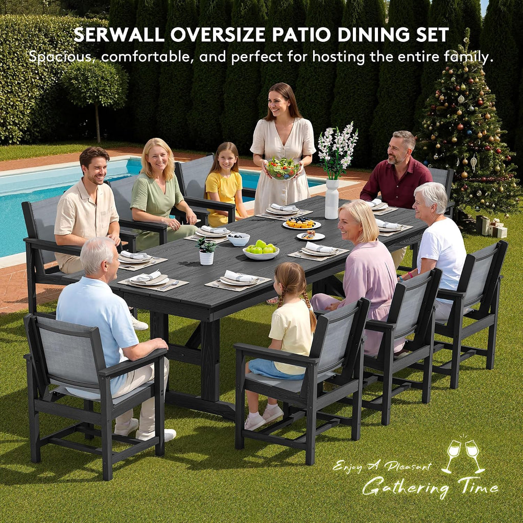 SERWALL Outdoor Dining Chairs Set of 2, All-Weather HDPE Textilene Sling Dining Chair for Backyard, Garden, Black