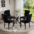 Modern Luxury Round Glass Dining Set for 4, 5 Pcs Small Minimalist Circle Kitchen Table Set, 36'' Clear Circular Glass Top Dinner Room Set, Black High-end Tufted Chairs, for Apartment (Black)