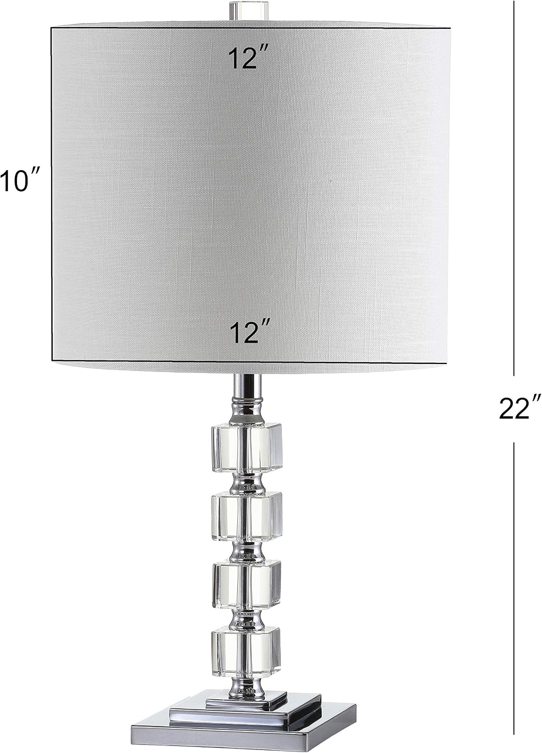 JONATHAN Y 22' Clear Crystal and Chrome Stacked Cube Table Lamp Set of 2, Glam Contemporary Nightstand Lamps with White Linen Drum Shade, LED Bulbs Included JYL5040A-SET2