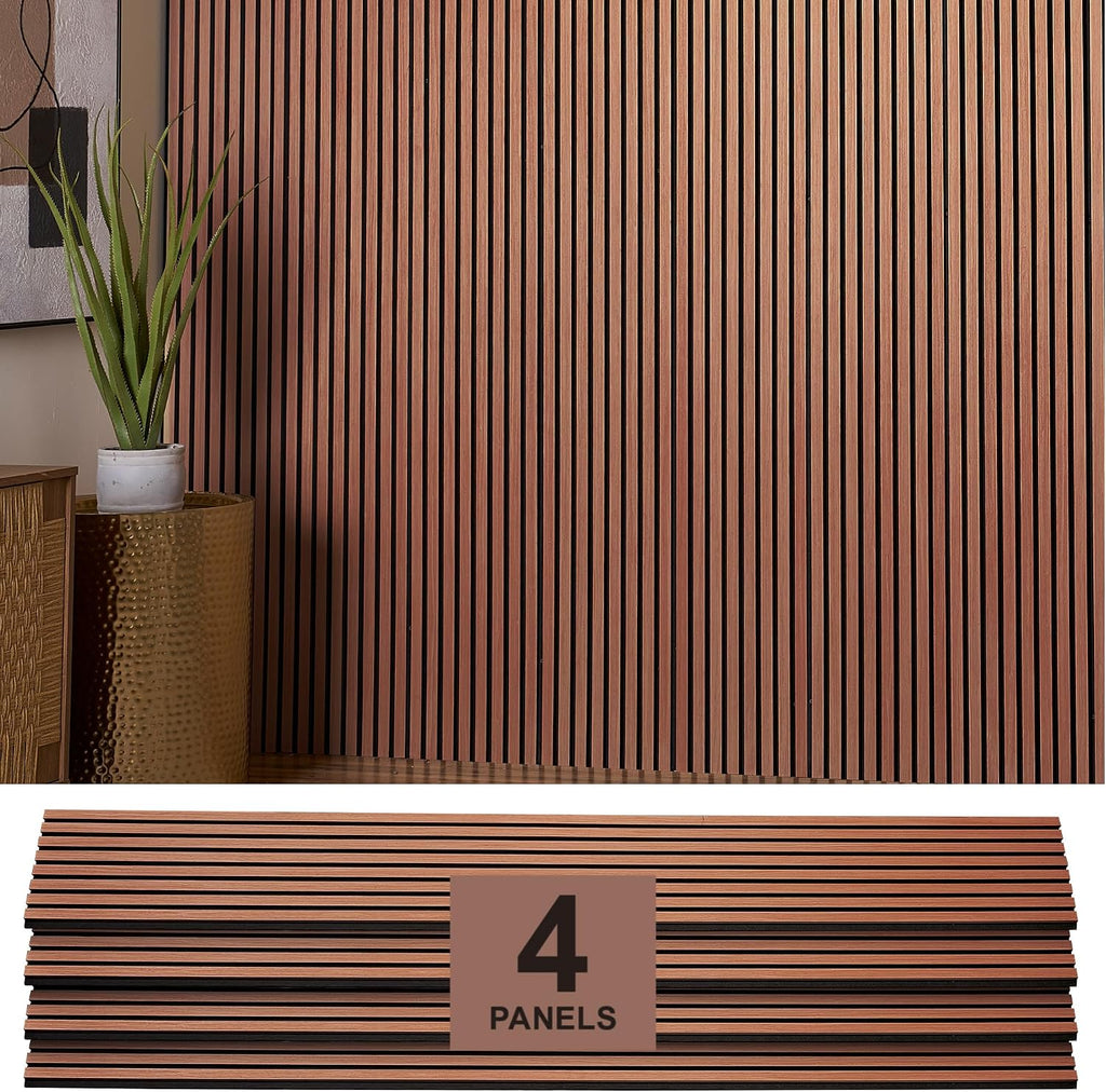 Wood Panels for Wall - Oak Acoustic Wall Panels - 4PK Wall Wood Panels - 94.49' x 12 - Soundproof Wall Panels for Decor - Acoustic Slat Wood Wall Panels for Interior Decoration of Walls (Oak Cherry)