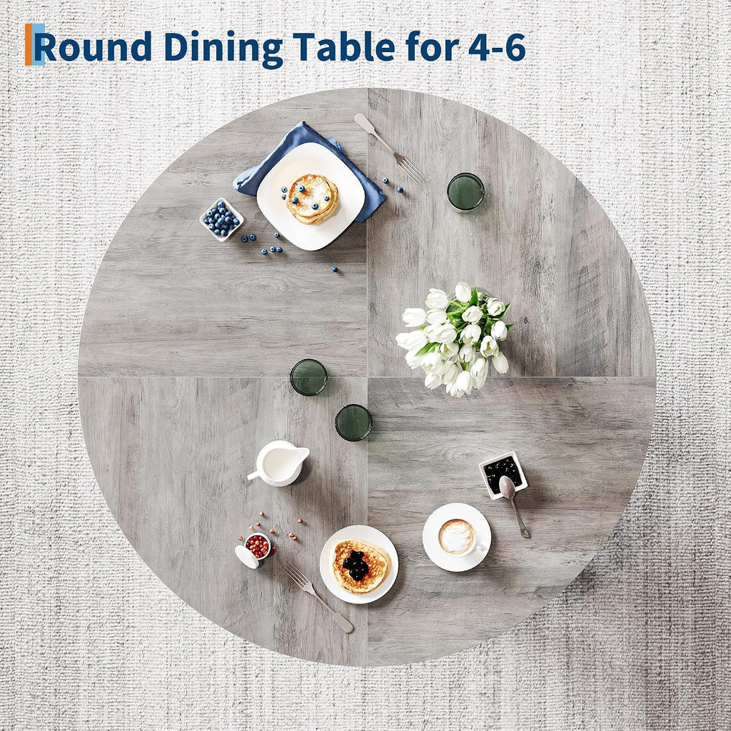 IDEALHOUSE 47' Round Dining Table for 4-6, Wood Kitchen Table with Sturdy Base, Farmhouse Circle Dinner Table for Dining Room, Living Room, 4 Strong Legs, Grey