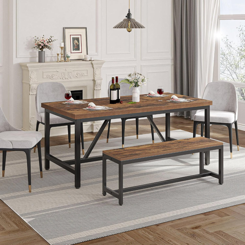 YITAHOME 70.8' Large Kitchen Dining Room Table for 6-8 People, Rustic Brown Farmhouse Industrial Wood Style Rectangle Apartment Dinning Room Dinette Tables for Eating Dinner