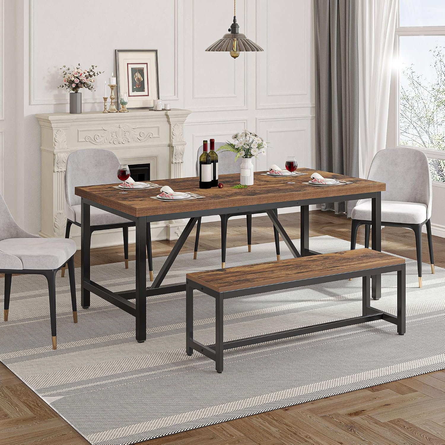YITAHOME 70.8' Large Kitchen Dining Room Table for 6-8 People, Rustic Brown Farmhouse Industrial Wood Style Rectangle Apartment Dinning Room Dinette Tables for Eating Dinner