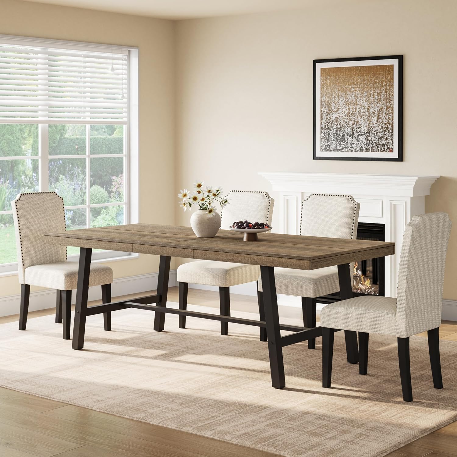 GarveeHome Industrial Dining Table for 6-8 People, 78.7' Long Kitchen Table with Sturdy Metal Frame, Rectangular Counter for Dinner, Kitchen, Dining Room (Rustic Pear, 79' Non-extendable)