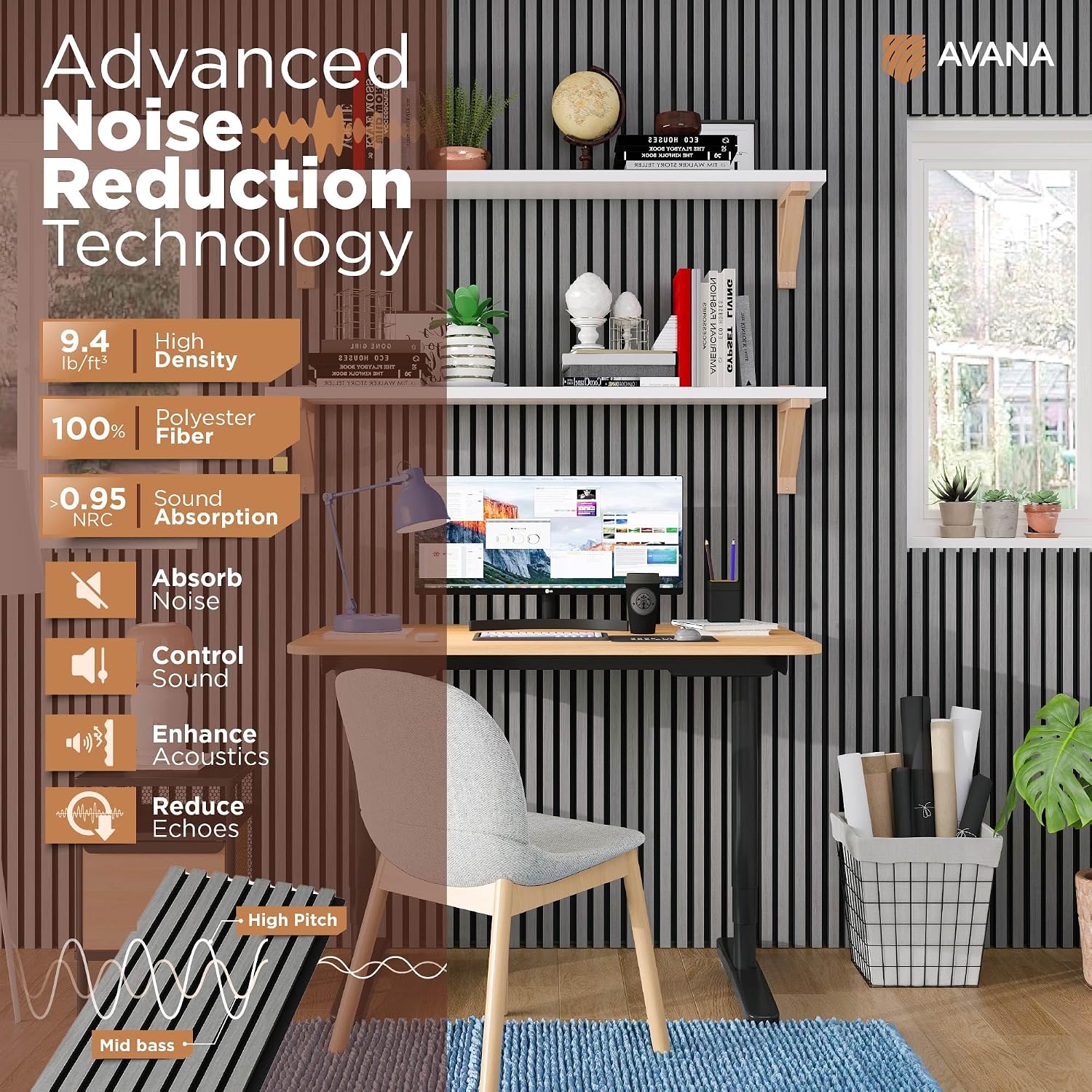 Avana Acoustic Wood Wall Panels – 93.2x11.25 Inch Panels – Fits 94x12 Layout – Gray Oak Acoustic Panels 2 PCs – Wall Panels for Interior Wall Decor for Homes, Offices –Decorative Wood Panels for Wall