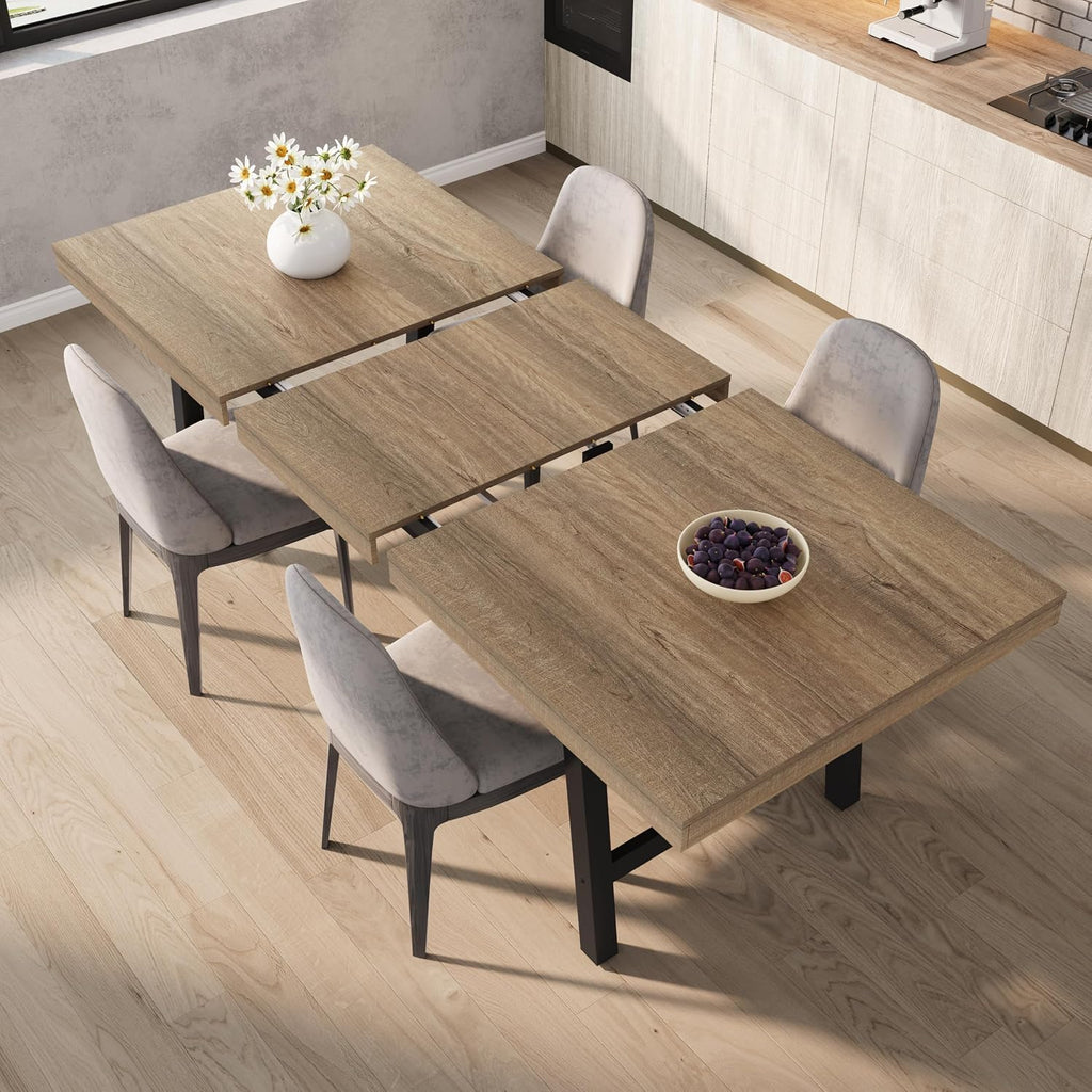 GarveeHome 63-83' Extendable Dining Table, Industrial Rectangular Dining Room Table for 6-8 People, Expandable Kitchen Table with Heavy Duty Metal Frame for Dining Room, Kitchen & Parties, Rustic Pear