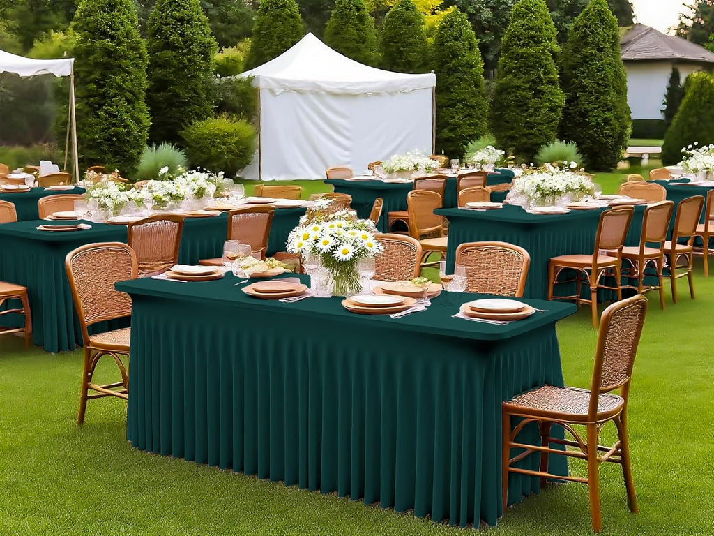 6 Packs Emerald Green Spandex Table Clothes for 8 Foot Rectangle Tables, Wrinkle Resistant Fitted Tables Cover, Washable Stretch Table Skirts for Weddings Parties Banquet Birthday Festival