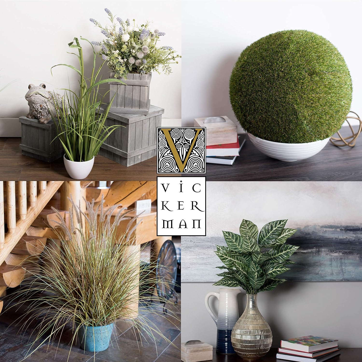 Vickerman 60' Tall PVC Artificial Potted Green Curled Grass Decor - Realistic Looking Greenery Decoration for Home Kitchen Business Office Arrangements