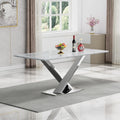 70' White Marble Dining Table for 4 to 6, Modern Faux Marble Kitchen Table with Silver X Shape Stainless Steel Pedestal, Luxury Rectangular Kitchen Dining Room Table for Breakfast Dinette Dinner Party