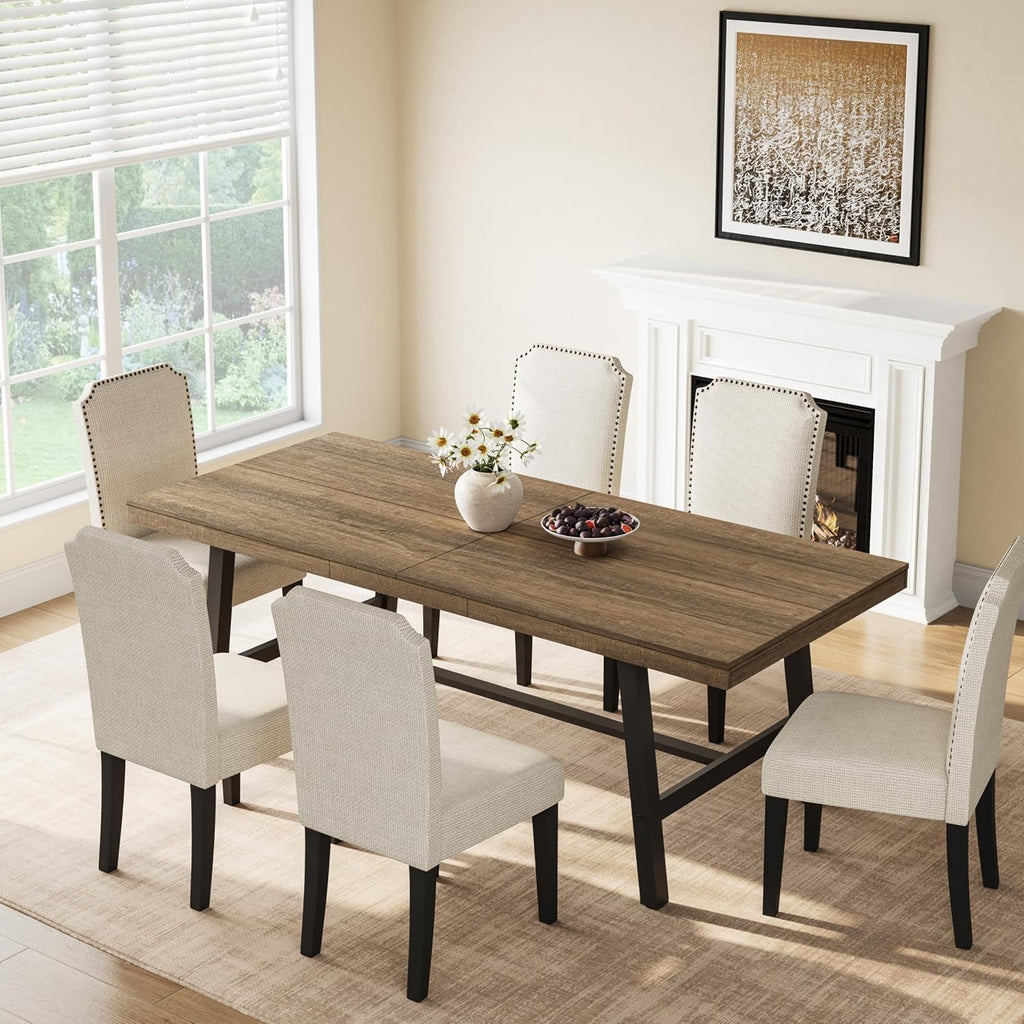 GarveeHome Industrial Dining Table for 6-8 People, 78.7' Long Kitchen Table with Sturdy Metal Frame, Rectangular Counter for Dinner, Kitchen, Dining Room (Rustic Pear, 79' Non-extendable)